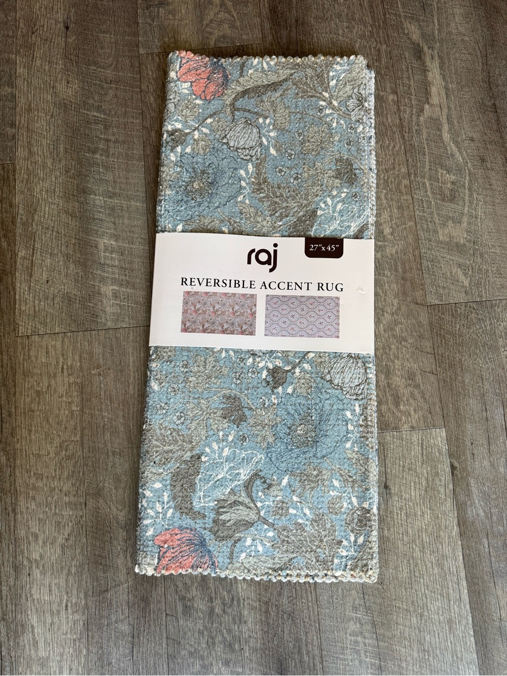 Raj Floral Reversible Accent Rug - Blue, Gray, Coral Rug Size 27” x 45”